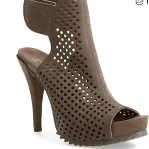 Pedro Garcia Brown Perforated Peep-Toe High Heel Sandals
